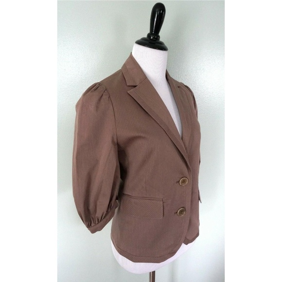 BCBG Max Azria Brown Pinstripe 2 Button Blazer S - Picture 2 of 8